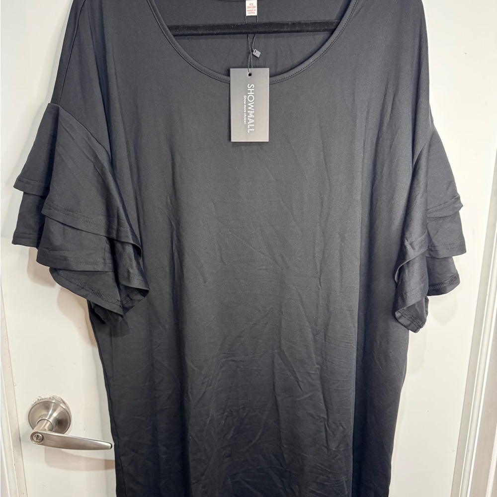 Women's Black Ruffle Sleeve Top